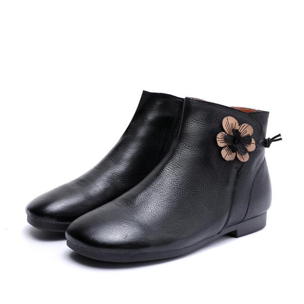 S225 Literary low-barrel hand-made clear women's short boots top layer cowhide