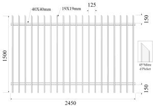 Wholesale 45 degree mitred 19mmx19mm picket Hercules Fencing H1500mm*W2450mm 2x40mm rails from china suppliers