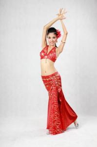 Wholesale 2pcs Halter Neck Red Metallic Belly Dance Performance Wear Bras & Skirt Belly Dance Clothes from china suppliers