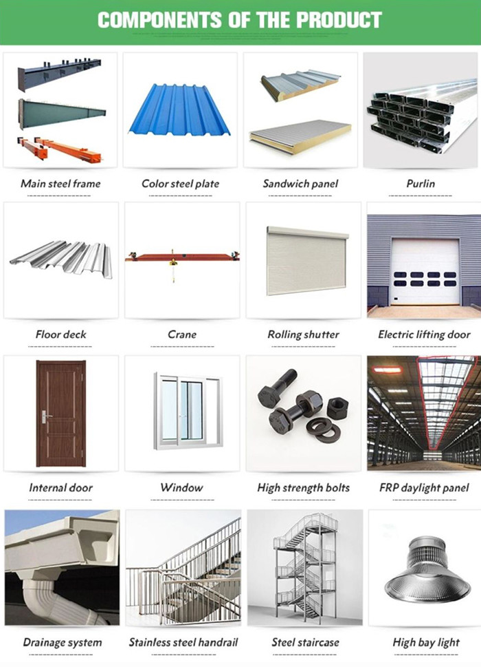 Cheap Rock Wool Construction H Beam Material Customized Assembly Prefabricated Metal Gable Frame Steel Structure Workshop / Warehouse Building