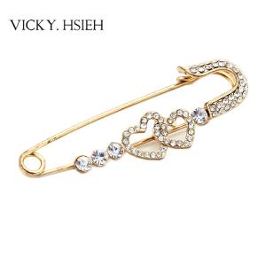 Wholesale VICKY.HSIEH Gold Tone Clear Rhinestone The Arrow of Love Brooches from china suppliers