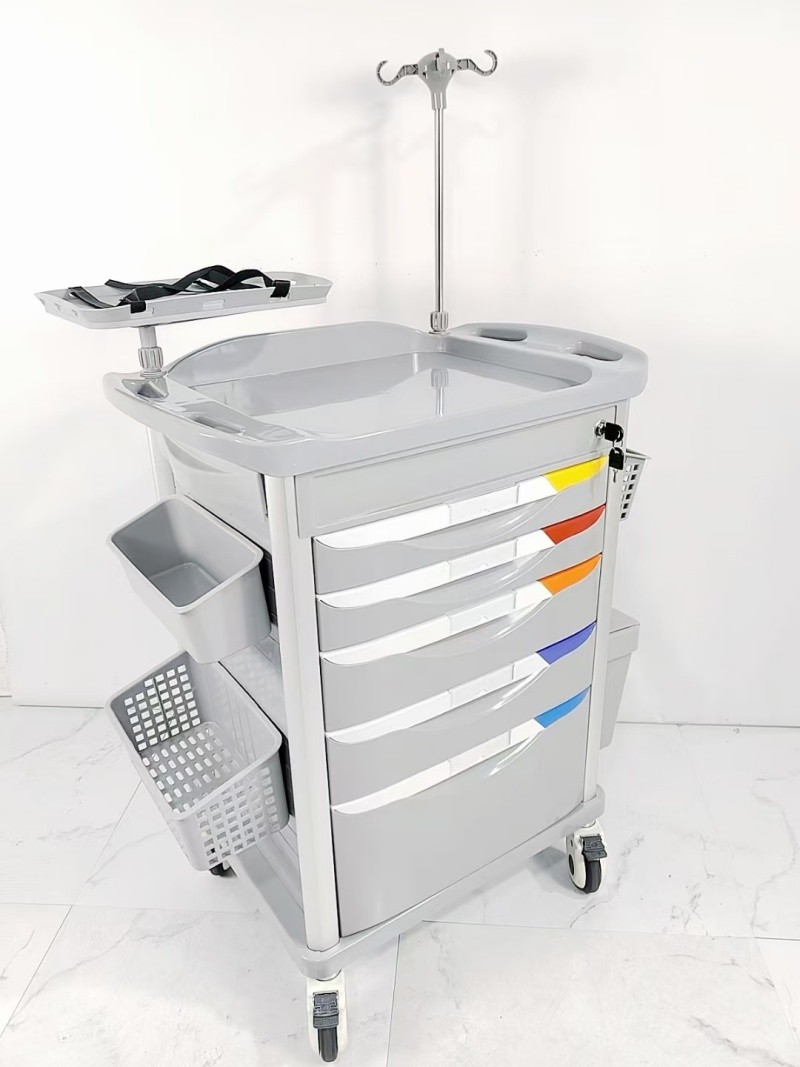 Plastic 4 Wheels Emergency Resuscitation Trolley for CPR Equipment Oxygen Cylinder Holder