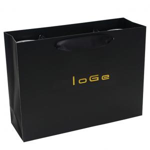 China Custom Luxury Black Garment Packaging Paper Bag With Satin Ribbon Rope on sale