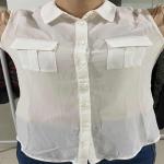 100% Polyester Ladies Chiffon Top Sleeveless Shirt White Chiffon Shirt Women's