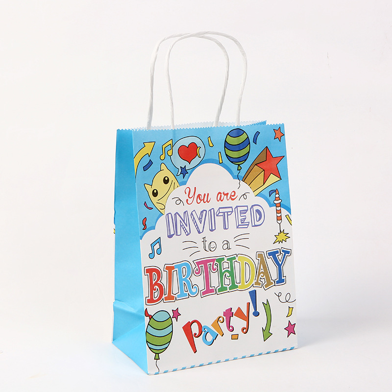 Customized Logo Brown Kraft Paper Tote Bag for Birthday Party Clothing Gift Packaging