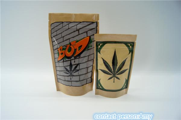 Recloseable Custom Made Kraft Paper Zipper Bags , Herbal Incense Pouches Logo