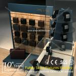 Wholesale custom floor wood bag display rack lesther display showcase for bag