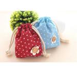 Hot selling lovely customized promotional calico drawstring bag small candy