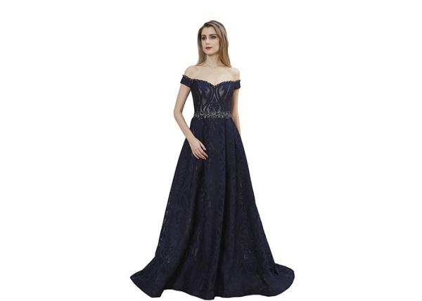 Dark Blue Color Lace European Style Evening Dresses , Sweetheart Prom Party