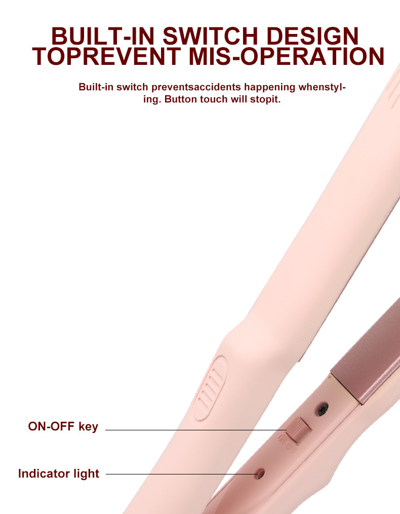 Pink Plate Mini Hair Straightener , Electric Hair Crimper 2600mAh Lithium Battery