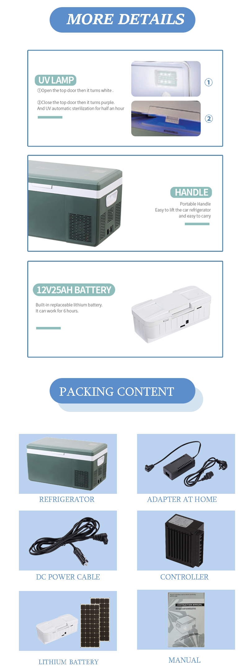 NO App-Controlled 25L Solar Car Freezer Refrigerator with Built-in Replaceable Battery