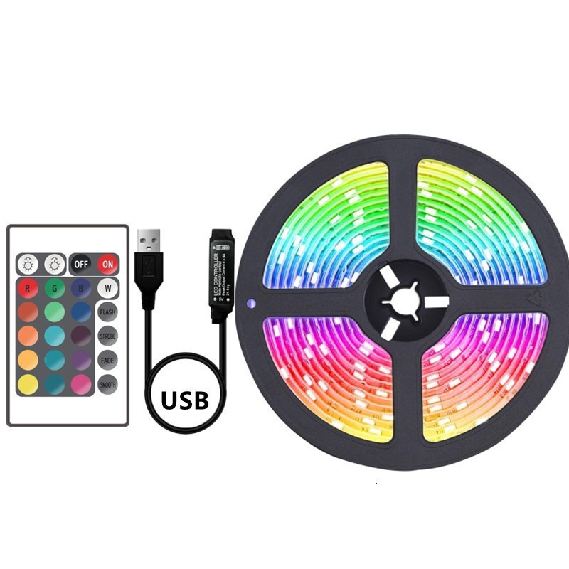 5V RGB SMD 5050 LED Smart Strip Light Set 24keys Bluetooth Control Long Lifespan IP20