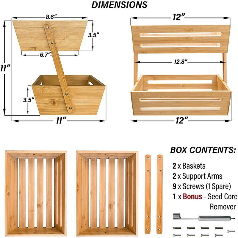 Multifunctional 2-Tier Large Capacity Fruit Vegetable Baskets Storage Stand for Kitchen