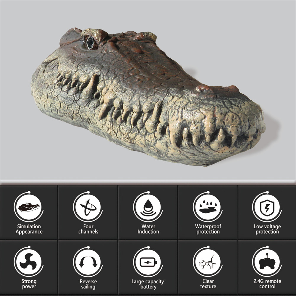 2.4ghz Remote Control RC Boat Simulation RC Crocodile Head Army Color