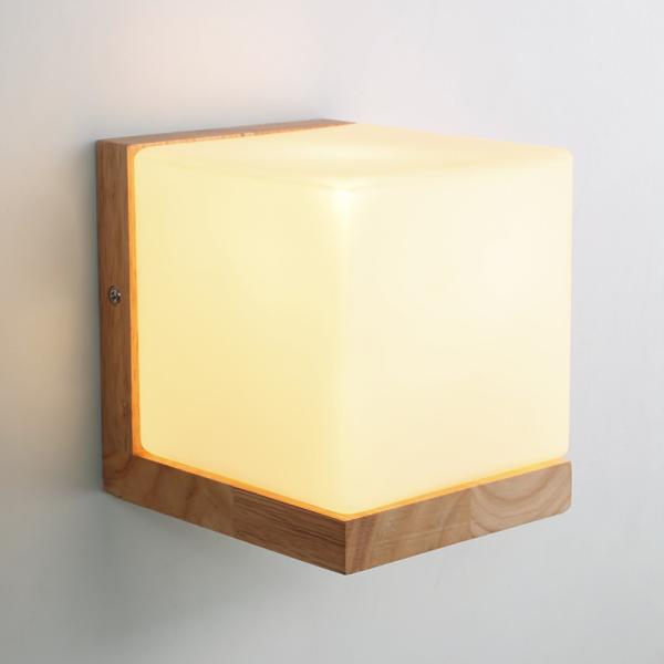 Modern Oak Wood Cube Sugar Shade Wall Lamp Bedroom Wooden cube wall light (WH-OR