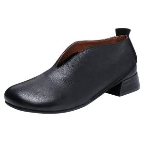 Wholesale S199 Factory round toe thick heel retro leather handmade women's shoes all-match fashion simple low-heel shallow mouth s from china suppliers