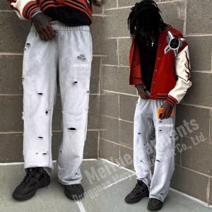 Wholesale Custom Mens Ripped Joggers Straight Wide Leg Flared Baggy Holey Stacked Sweatpants Men Casual Track Sweat Pants Trousers for Men from china suppliers