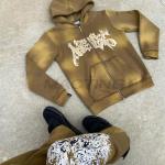 Customized Streetwear Zipper Zip Up Hoodies and Flared Sweatpants Set in Vintage