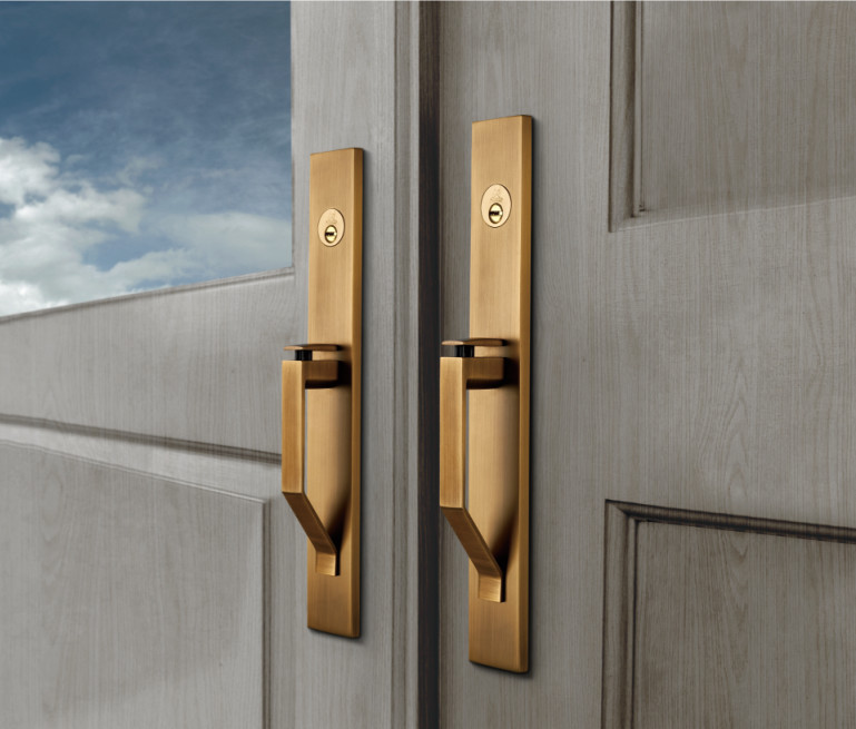 450mm 60mm Exterior Door Locks Entry Door Handle Entrance Set Yellow Bronze Surface