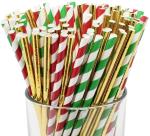 196.85mm Disposable Party Tableware Striped 10mm Christmas Paper Straws