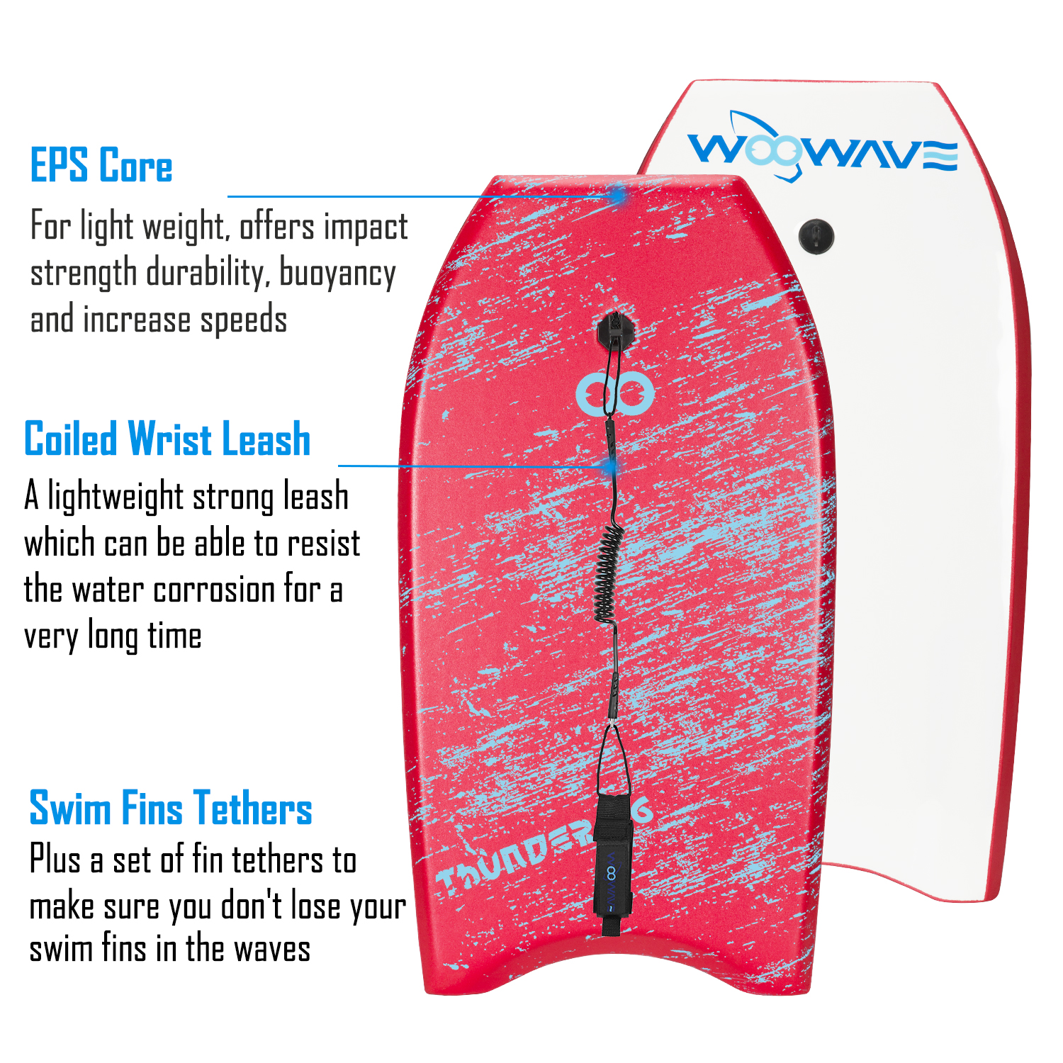 36 Inch Surfing Bodyboard with Leash and Fin Flippers Made of EPS PP PE Foam HDPE