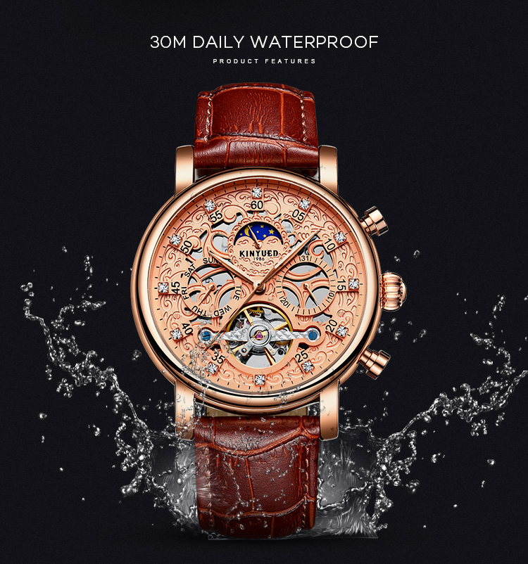 Luxury brand automatic mechanical movement genuine leather men charm wrist waterproof watch