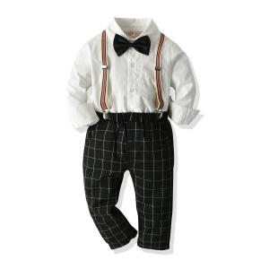 Wholesale Bow Tie Polo Neck Top With Pants Boys Suit Baby Suspenders Outfit from china suppliers