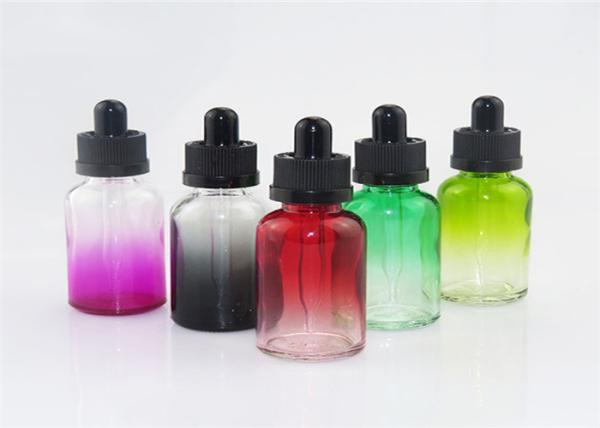 Round Color Gradient Glass Small Dropper Bottles , Olive Oil Glass Bottles With