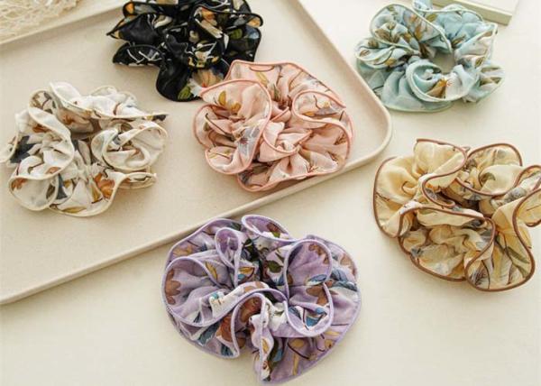 Japan Korea chiffon floral lockrand edge scrunchies headdress ins pleated fabric