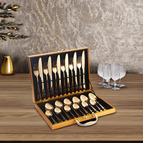 Stainless Steel Hotel Wedding 24pcs Cutlery Set Luxury Gold Spoon and Fork