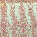 Modern Pink Beaded Embroidered Lace Fabric For Nigerian Wedding