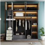 Open Shelves Sliding Door Bedroom Wardrobe With LED Lighting