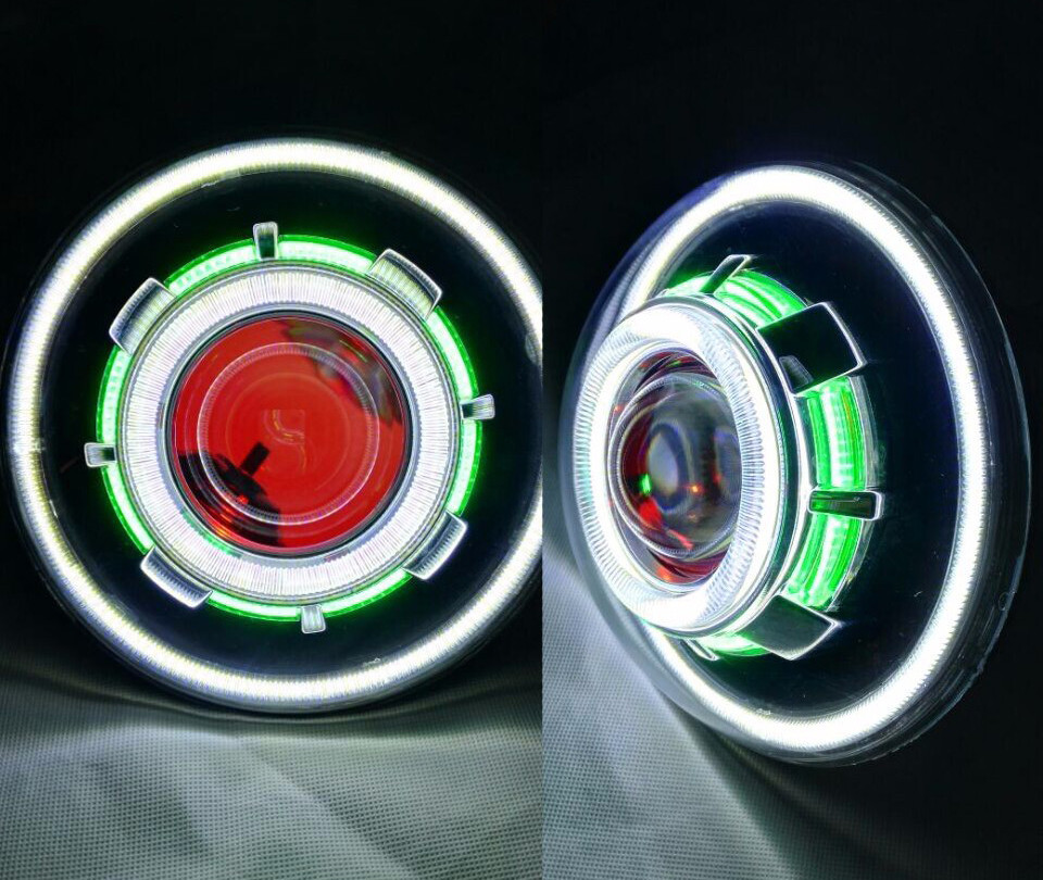 7 inch LED Headlight/HID starry headlights with Devil Demon eye and led Angel halo for JEEP JK