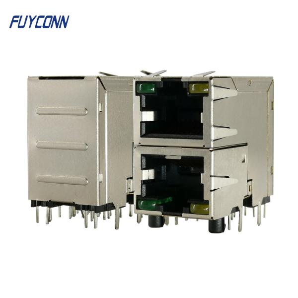 Quality 2x1 2 Ports LED Light 16 Pin RJ45 Female Connector For Network for sale