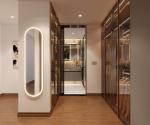 Steel Elegance Modern Gray Walk-In Closet With Gold Accents