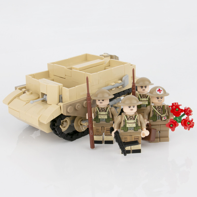 Small tracked-car figures toy weapons accessories WW2 military tank army soldiers set building blocks