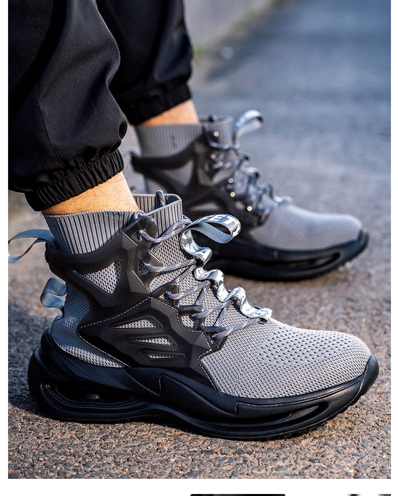 OEM Security Work Boots With Mid-cut Flying Knit Safety Boots And European Standard Steel Toe