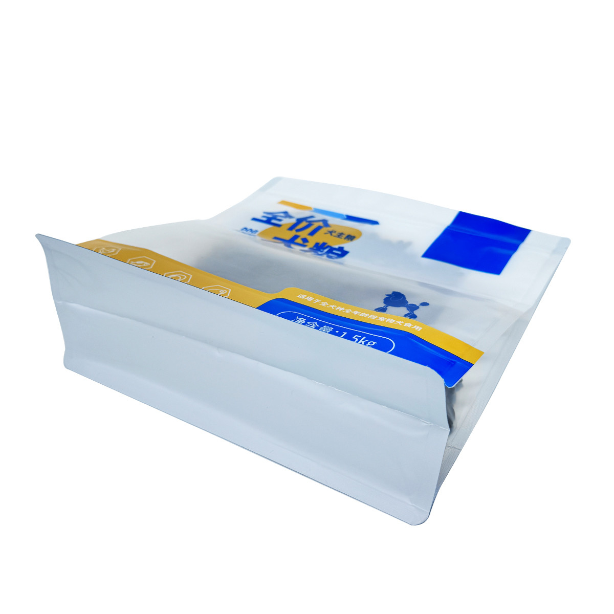 1.5kg Custom One Side Matte Clear One Side Aluminium Foil Lined Pet Dog Food Trial Bags with Flat Bottom Reclosed Zipper