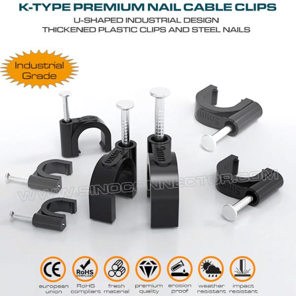 Cable Clips (Wire Clips, Nail Clips), Polyethylene, Black/White, U-Shaped, K