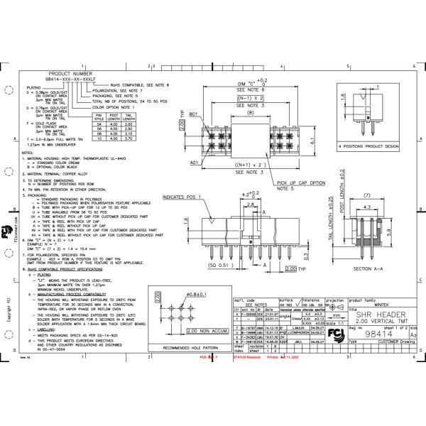 98414-G06-08ULF Connector Header Through Hole 8 position 0.079" (2.00mm)
