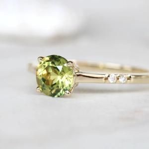 Wholesale Delicate Dainty Women Jewelry CZ Accents Round Green Sapphire S925 Gold Plated Engagement Promise Ring from china suppliers