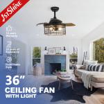 36 Inch Indoor Steel Cage E27*3 Bulb LED Invisible Ceiling Fan With Retractable