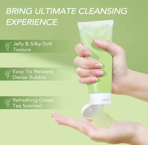 Private Label Face Jelly Cleanser Oil Control Gentle Green Tea Hydrating Amino Acid Facial Cleansing Gel