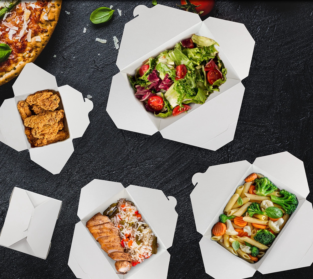 Disposable Salad Packaging Food Containers Kraft Paper Box for Fast Foods and Takeaway