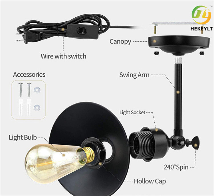 Iron Industrial Retro Modern Swivel Led Wall Lamp For Aisle Cafe