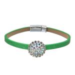 Party Green Leather Handmade Bracelet Set With Minimalist Zircon Rock Ball