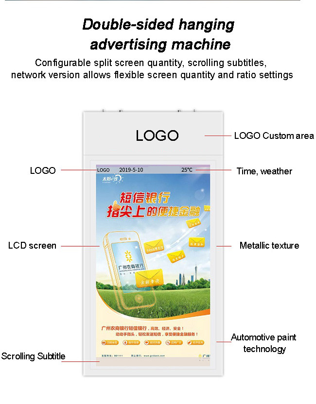 Hanging Wall Mounted Hd Screen Digital Signage Menu Board Lcd Advertising Display for Restaurant Coffee Shop