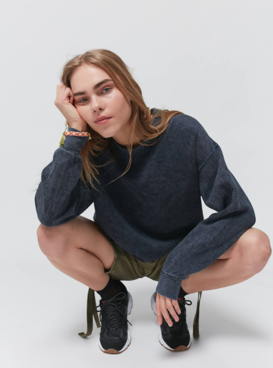 100% Cotton Plus Size Oversized Sweatshirt Women'S Crewneck Plain Wash