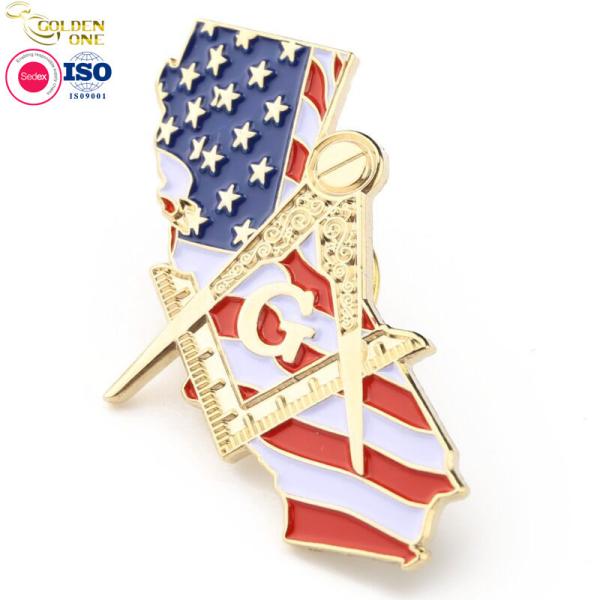 Hot Sale Custom Freemason Style Metal Stamping Die Printed Badge Flag Enamel