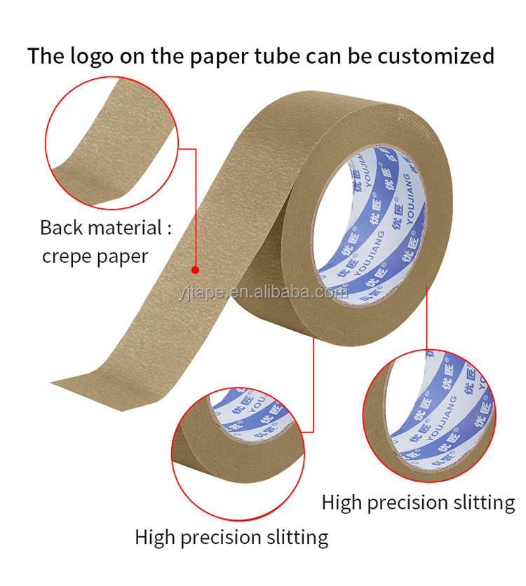 Brown Crepe Paper Sharp Car Painters Masking Tape Custom High Temperature Resistance